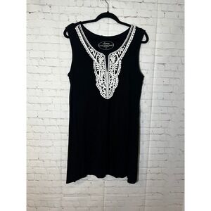 Soma Live Lounge Wear Black Sleeveless Lace Trim V-Neck‎ Sleep Tunic Size Large